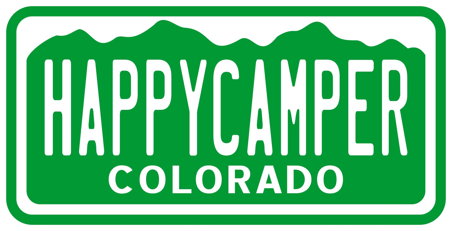 Colorado License Plate Happy Camper Vinyl Sticker Decal - CO I love colorado camping glamper RV 5th wheel travel trailer stickers