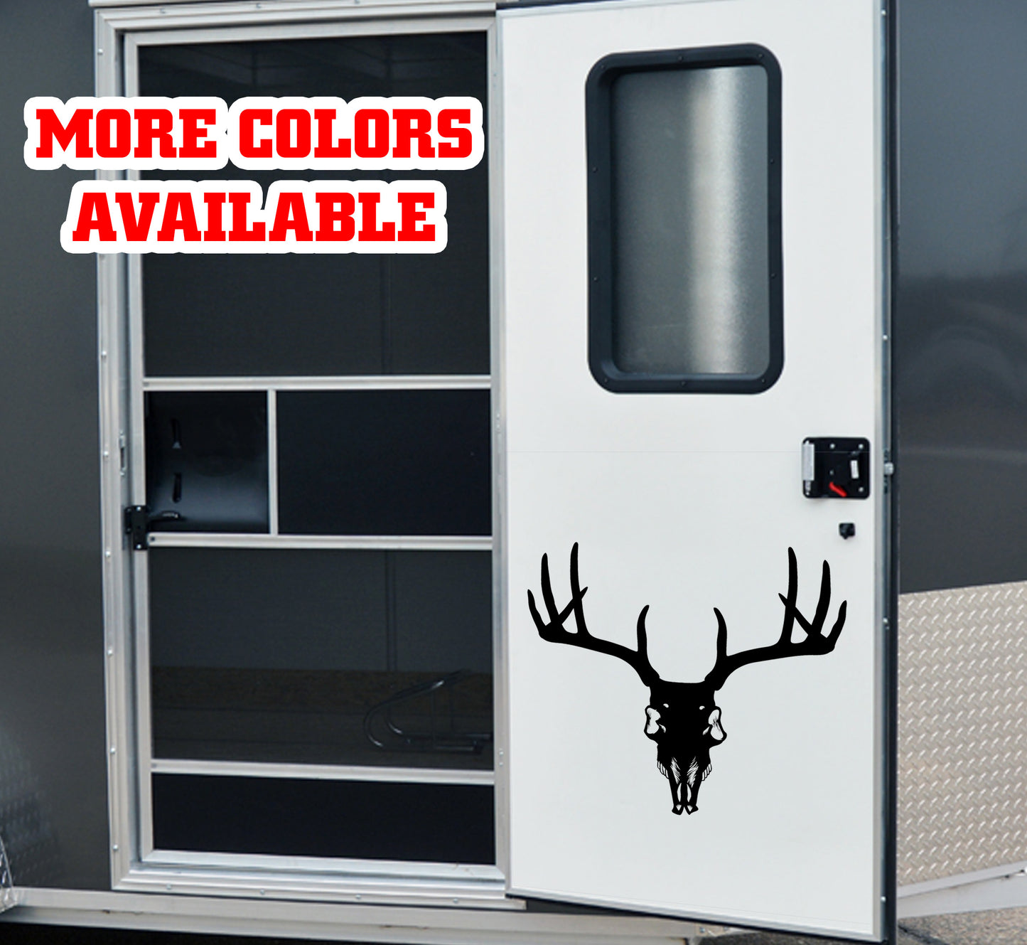 White Tail Deer European Skull camping Vinyl Sticker Decal Graphic | RV Slide Decal RV Door Decal Travel Trailer Camper Truck