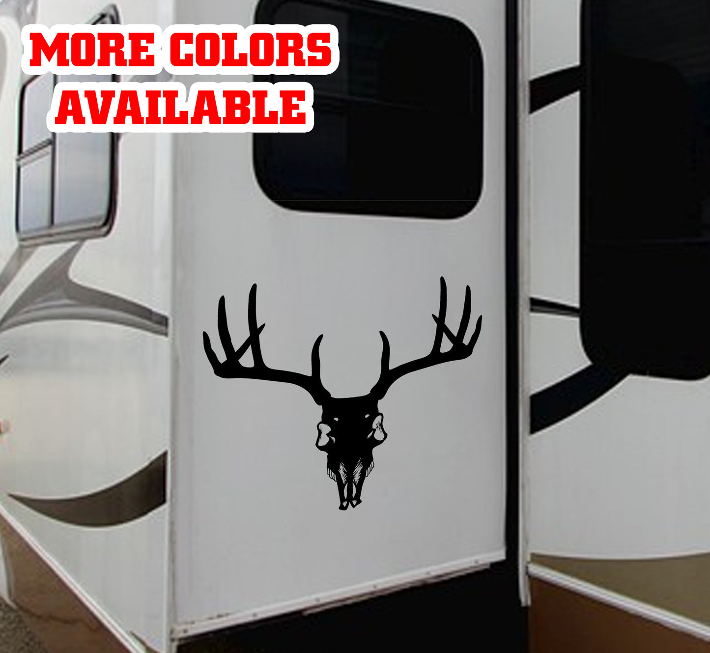 White Tail Deer European Skull camping Vinyl Sticker Decal Graphic | RV Slide Decal RV Door Decal Travel Trailer Camper Truck