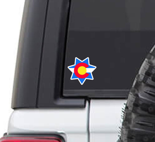 Colorado State Flag 7 Star Sheriff's Badge Vinyl Sticker Decal