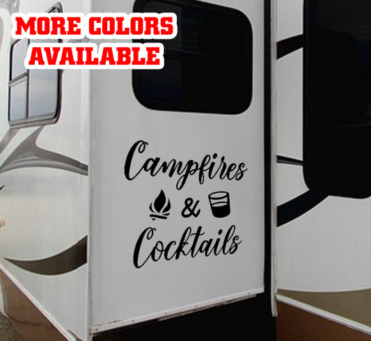 Campfires & Cocktails RV Door or Slide Vinyl Sticker Decal Graphic