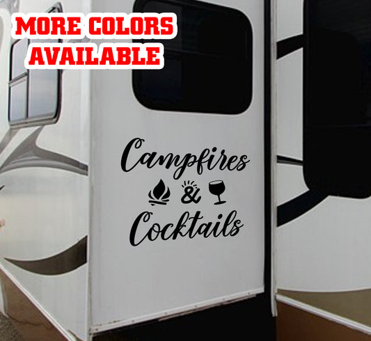 Campfires & Cocktails RV Door or Slide Vinyl Sticker Decal Graphic