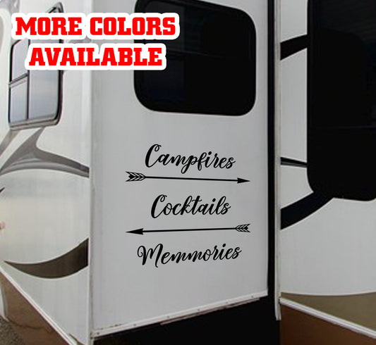 Campfires Cocktails Memories RV Door or Slide Vinyl Sticker Decal Graphic
