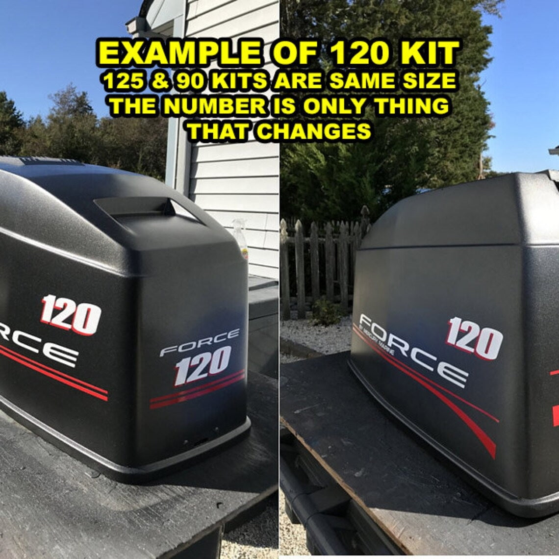 Force 120 Outboard Motor Vinyl Decal Kit | Mercury Force 120 Vinyl Graphics Kit out board boat motor engine vinyl stickers decals