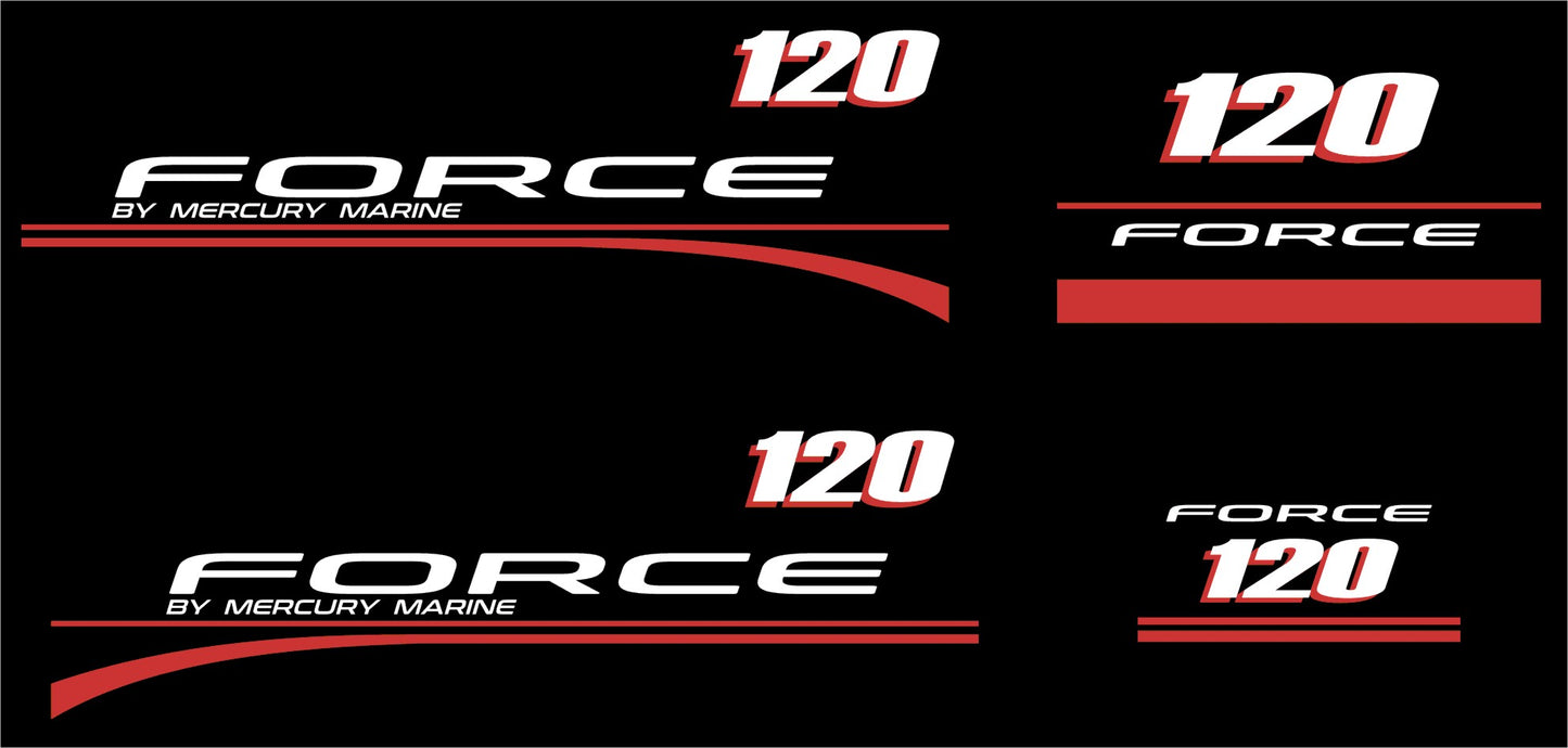 Force 120 Outboard Motor Vinyl Decal Kit | Mercury Force 120 Vinyl Graphics Kit out board boat motor engine vinyl stickers decals
