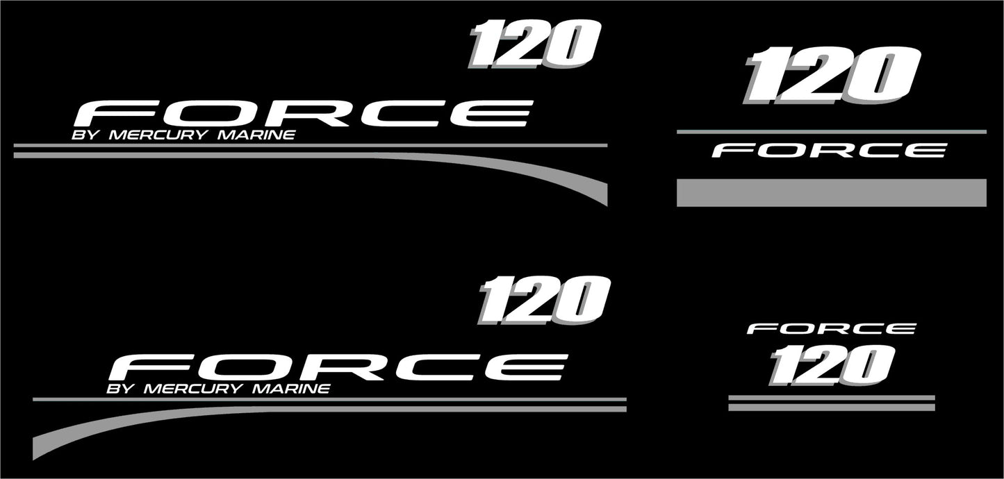 Force 120 Outboard Motor Vinyl Decal Kit | Mercury Force 120 Vinyl Graphics Kit out board boat motor engine vinyl stickers decals