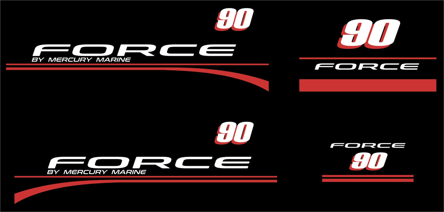 Force 90 Outboard Motor Vinyl Decal Kit | Mercury Force 90 Vinyl Graphics Kit out board boat motor engine vinyl stickers decals