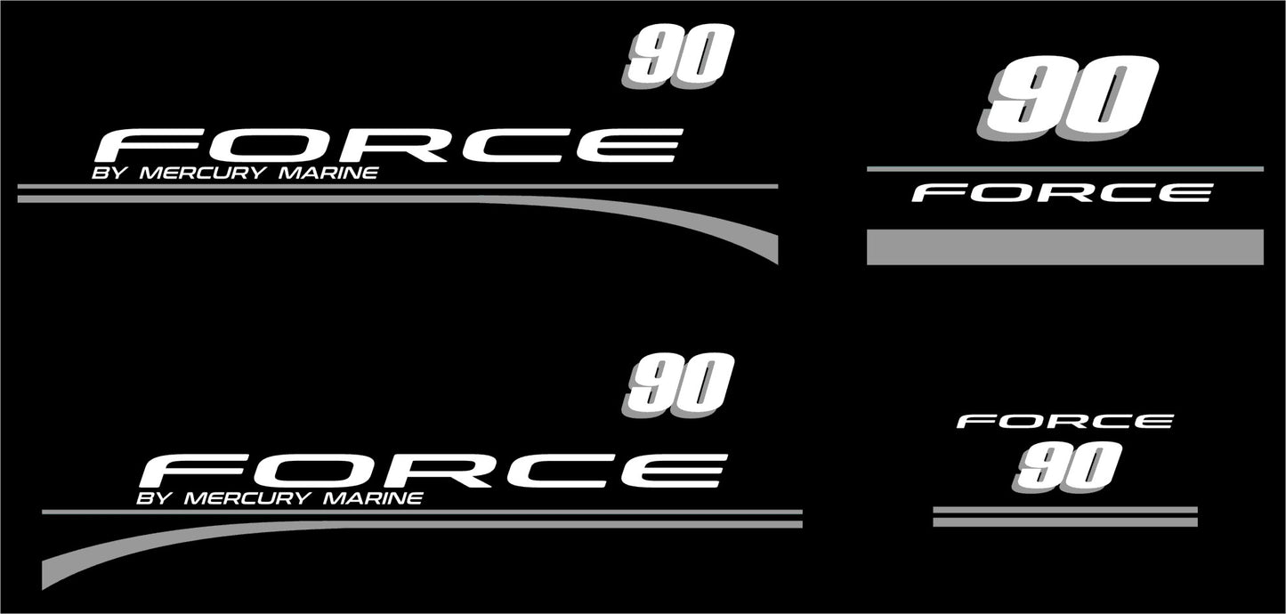 Force 90 Outboard Motor Vinyl Decal Kit | Mercury Force 90 Vinyl Graphics Kit out board boat motor engine vinyl stickers decals