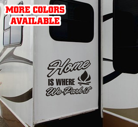 Home is where we park it Vinyl Sticker Decal Graphic | RV Slide Decal RV Door Decal Travel Trailer Camper 5th wheel stickers