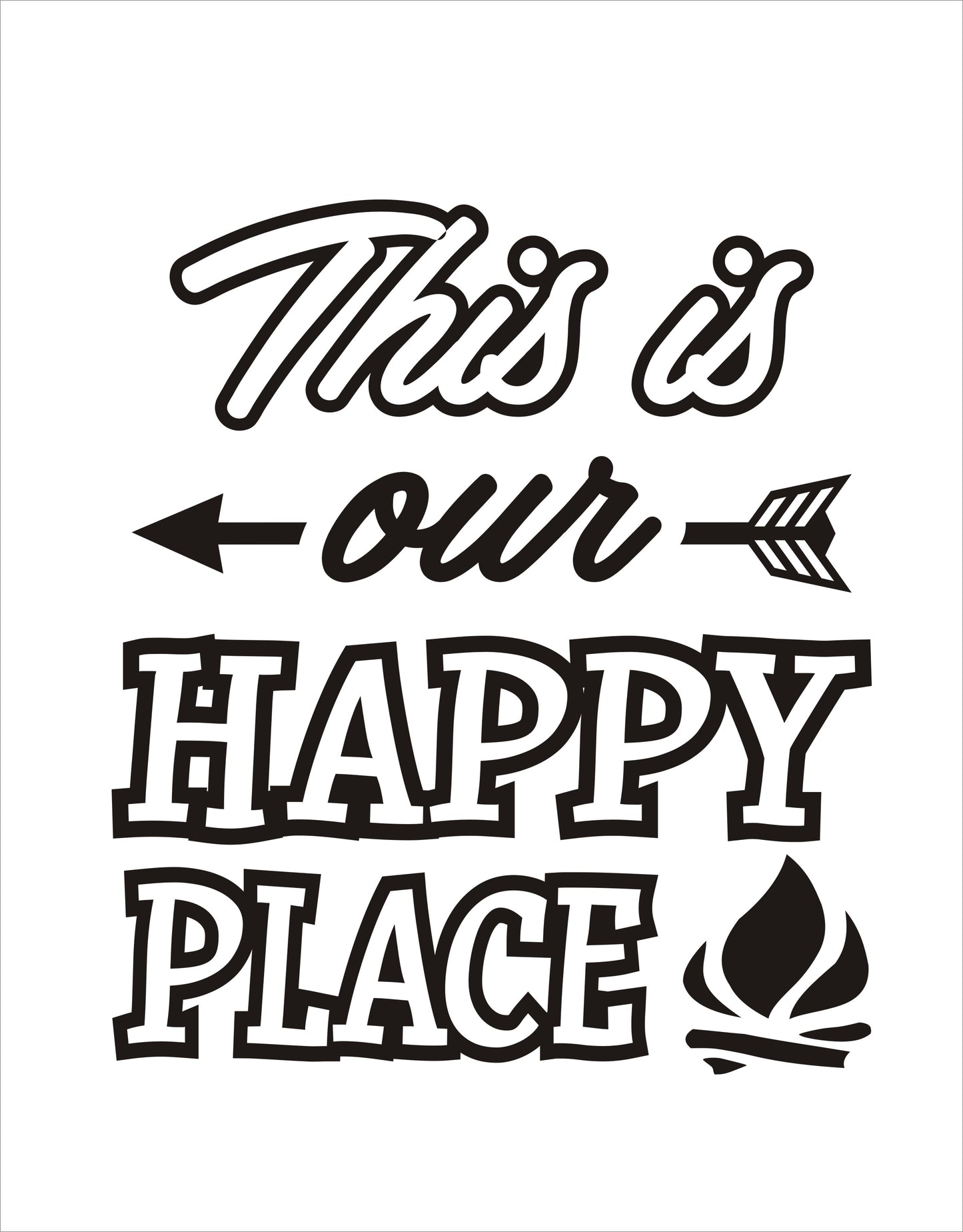 This is our Happy Place Camping Vinyl Sticker Decal Graphic | RV Slide Decal RV Door Decal Travel Trailer Camper