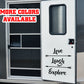 Love Laugh Explore Vinyl Sticker Decal Graphic | RV Slide Decal RV Door Decal Travel Trailer Camper 5th wheel stickers
