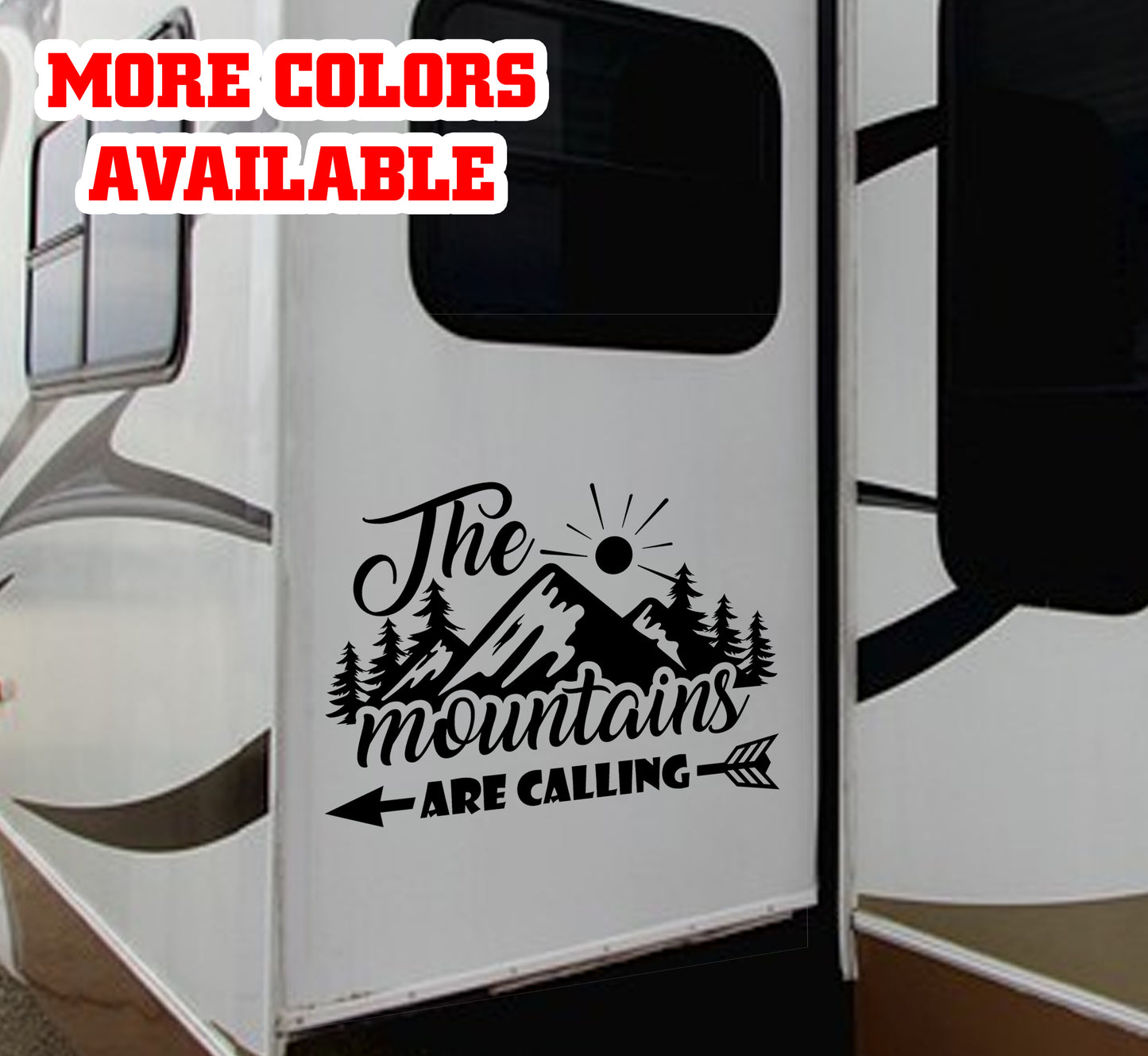 The mountains are calling camping Vinyl Sticker Decal Graphic | RV Slide Decal RV Door Decal Travel Trailer Camper Truck