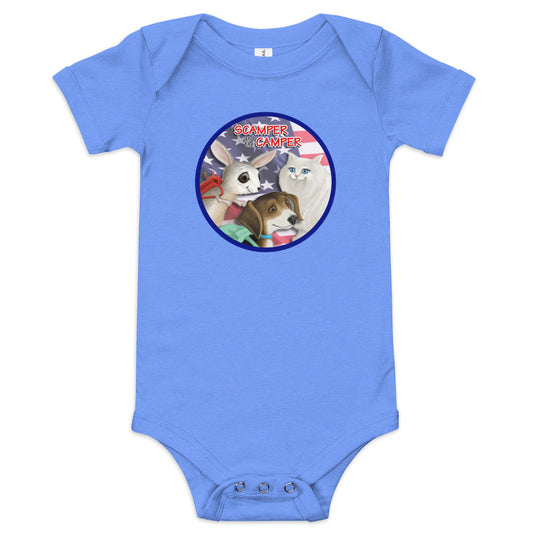 Scamper and the Camper Flag Baby short sleeve one piece