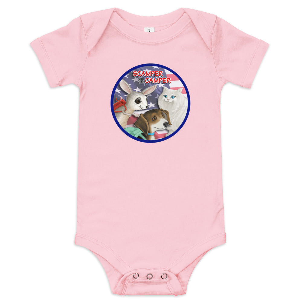 Scamper and the Camper Flag Baby short sleeve one piece